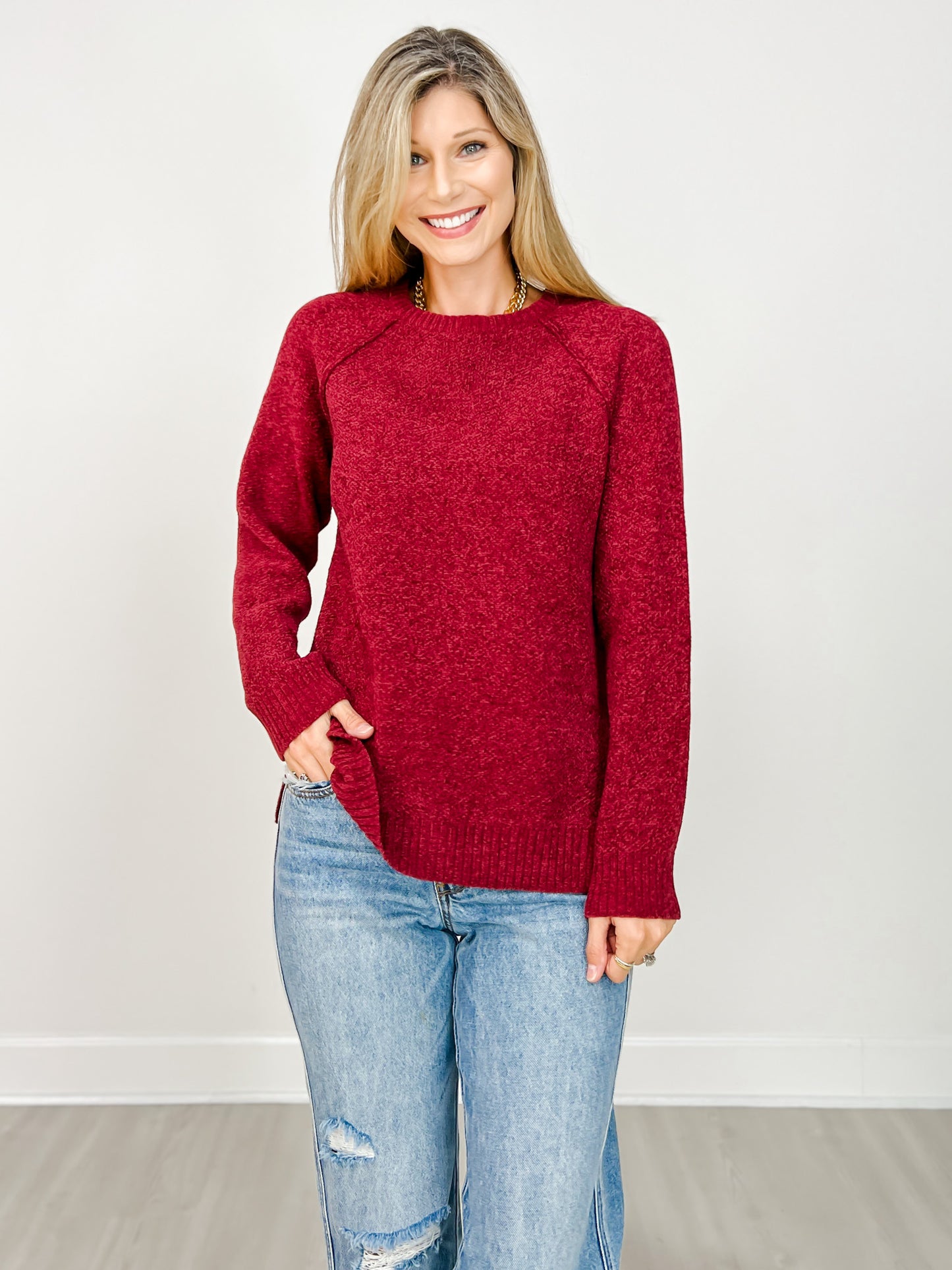 Long Sleeve Chenille Raglan Sweater Group A