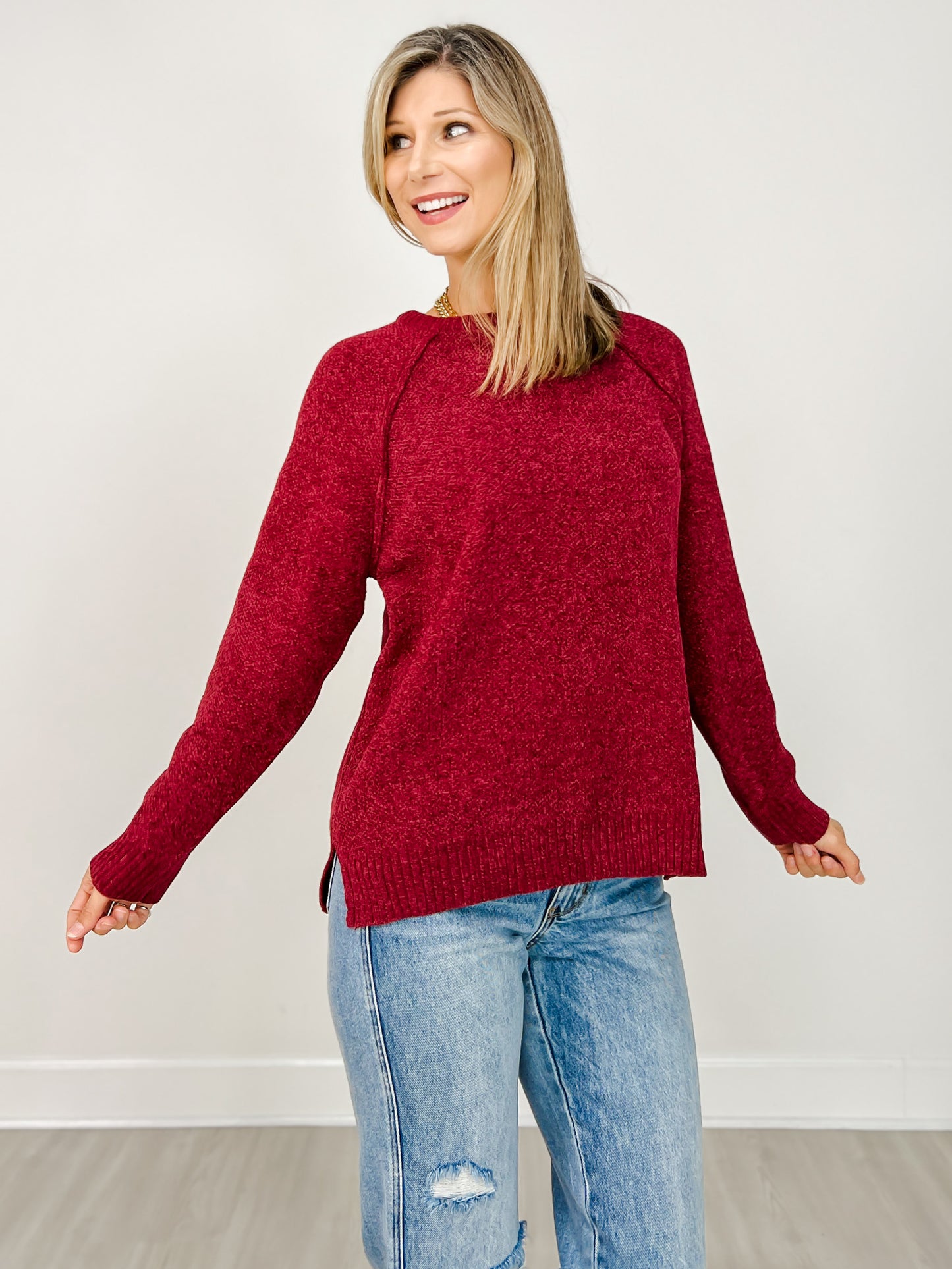 Long Sleeve Chenille Raglan Sweater Group A