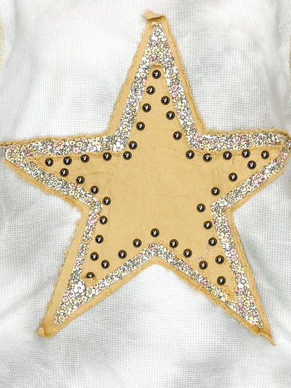 Vintage washed star patch with stud knit top