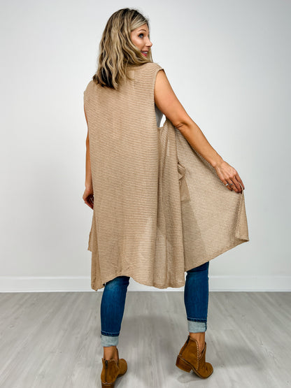 Open Front Crochet Midi Vest in MOCHA