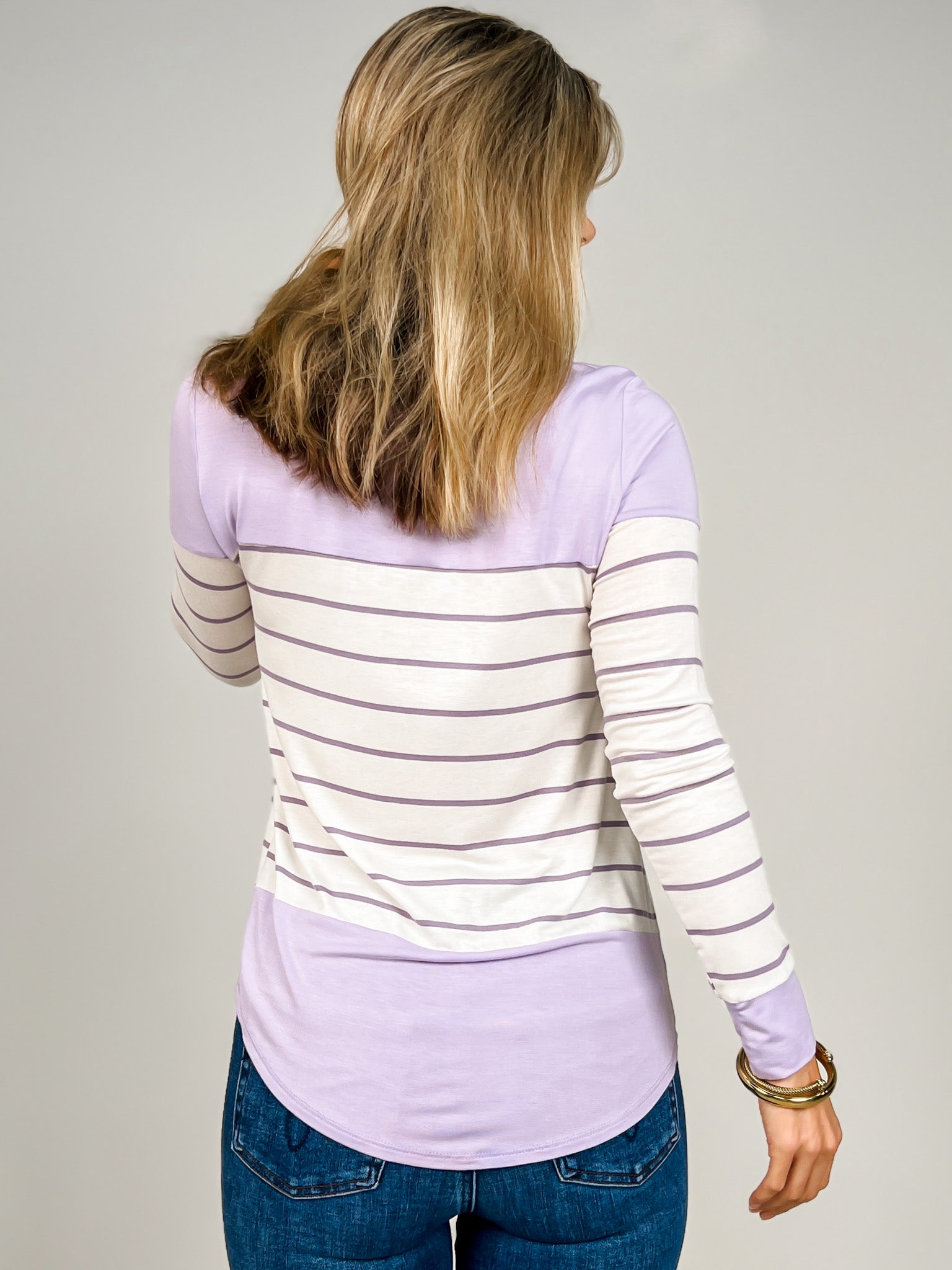 Striped Long Sleeve Top with Rounded Hem