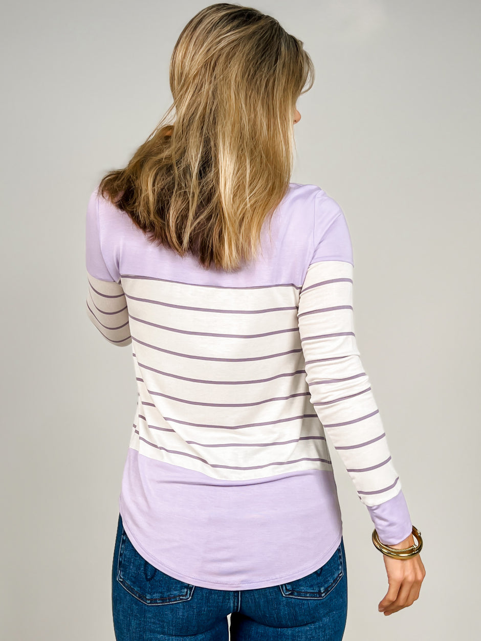 Striped Long Sleeve Top with Rounded Hem