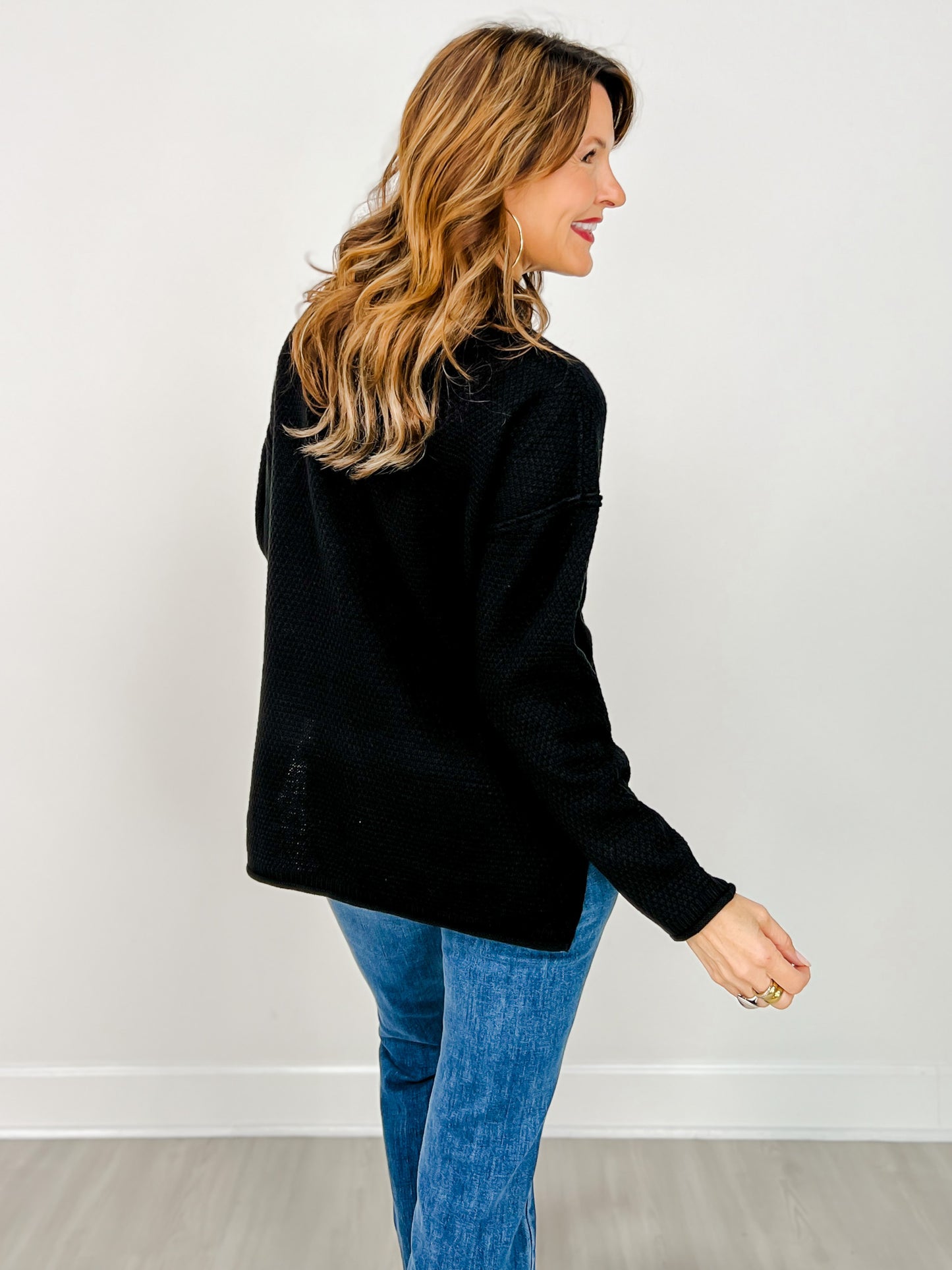 Four Buttons Henley Neckline Basic Sweater - GRP A