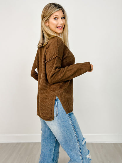 Four Buttons Henley Neckline Basic Sweater - GRP B