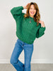 Mock Neck Cable Knit Balloon Sleeve Sweater - GRP A