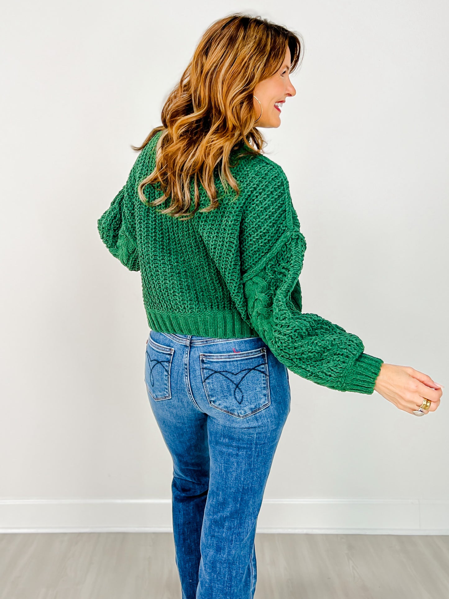 Mock Neck Cable Knit Balloon Sleeve Sweater - GRP A