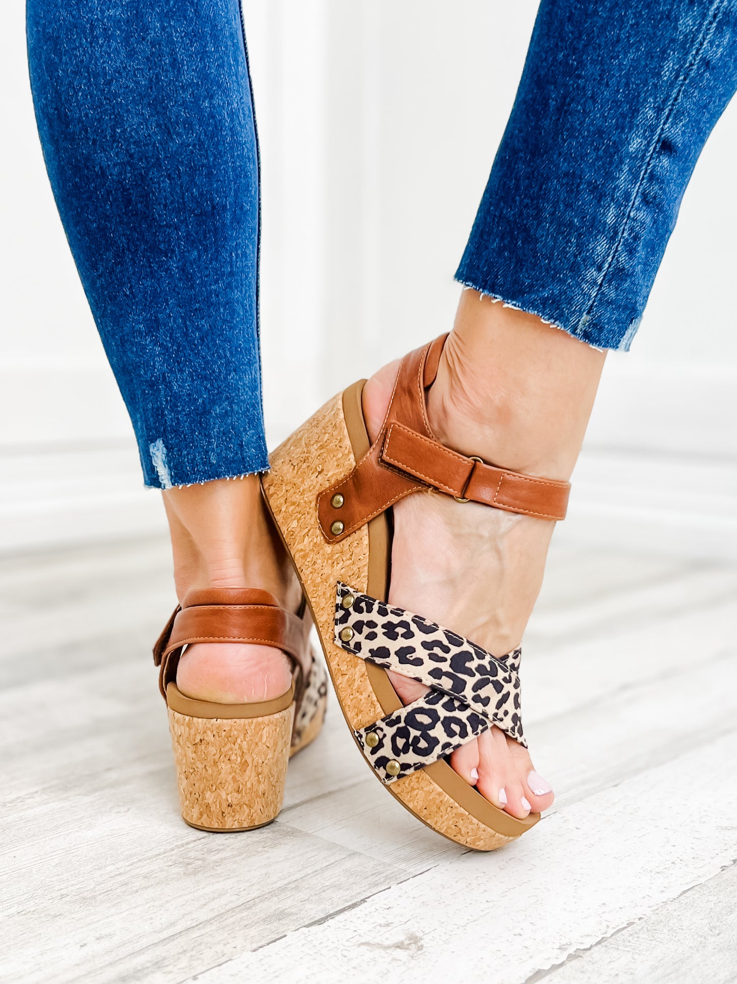 Corky's Kindle Wedge Sandal in Cognac Leopard