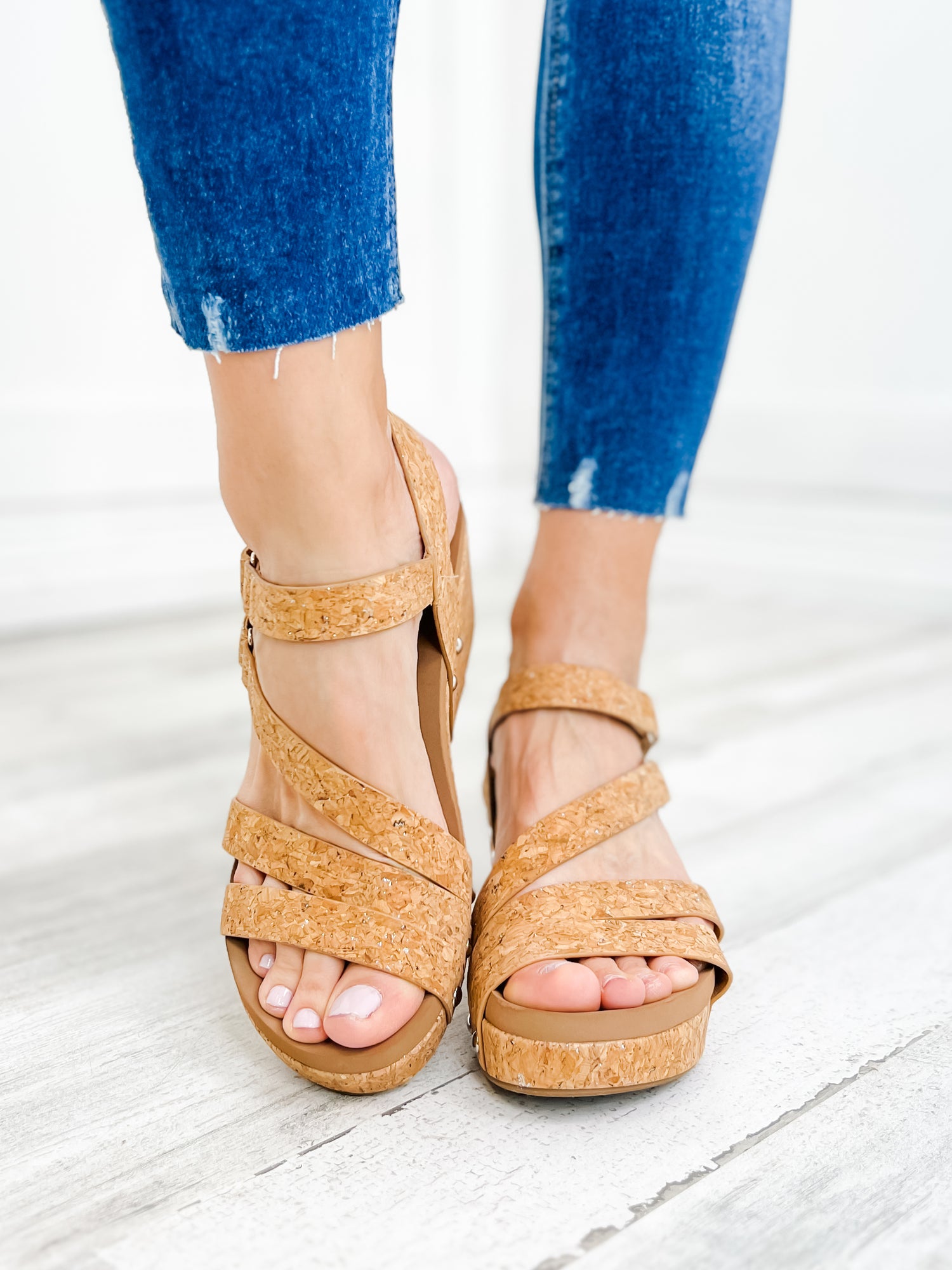 Hogl Beige Suede Low Cork Wedge Sandals