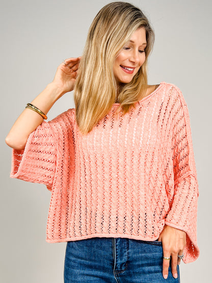 Round Neck 3/4 Sleeve Sweater Top