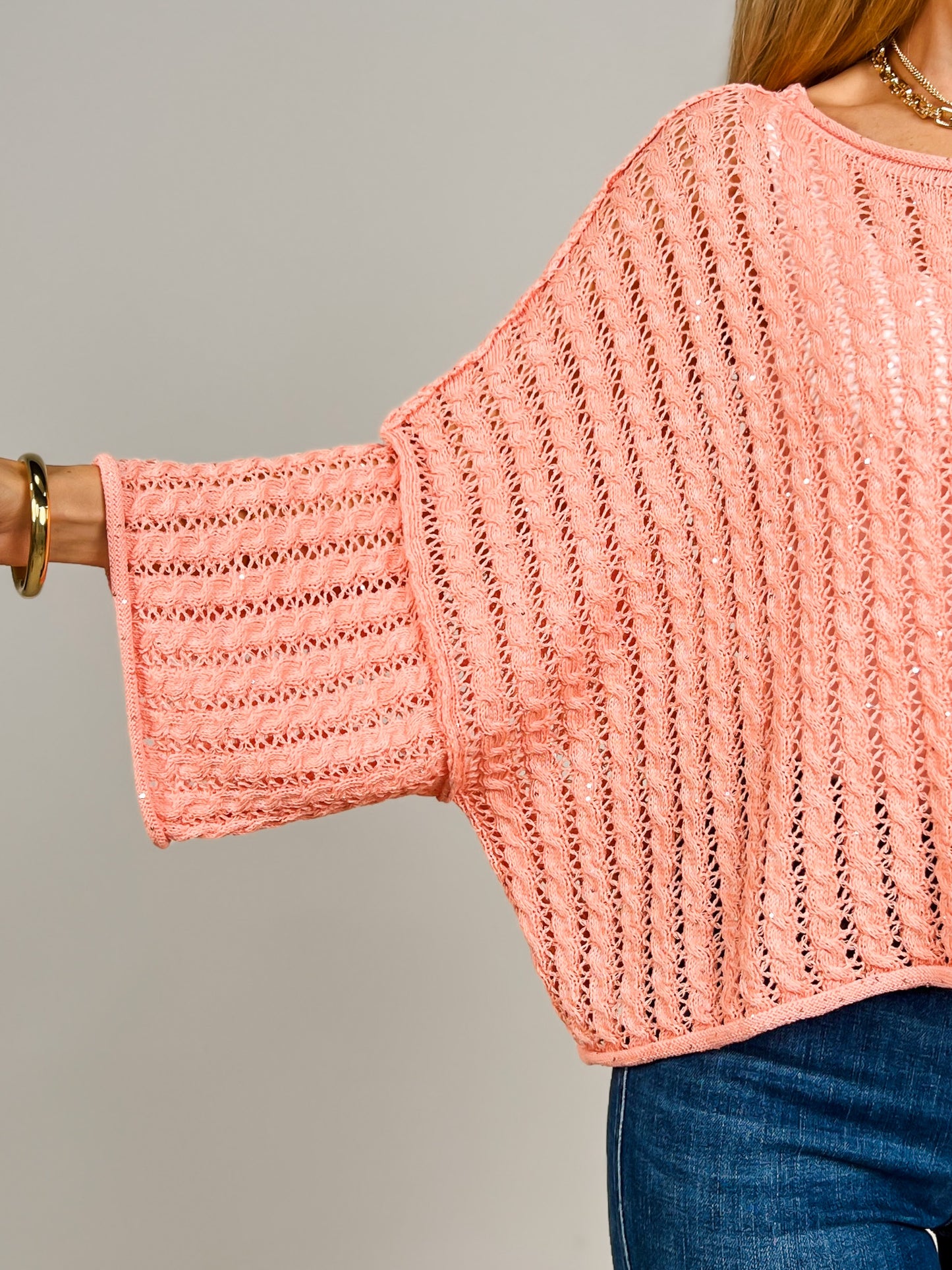 Round Neck 3/4 Sleeve Sweater Top