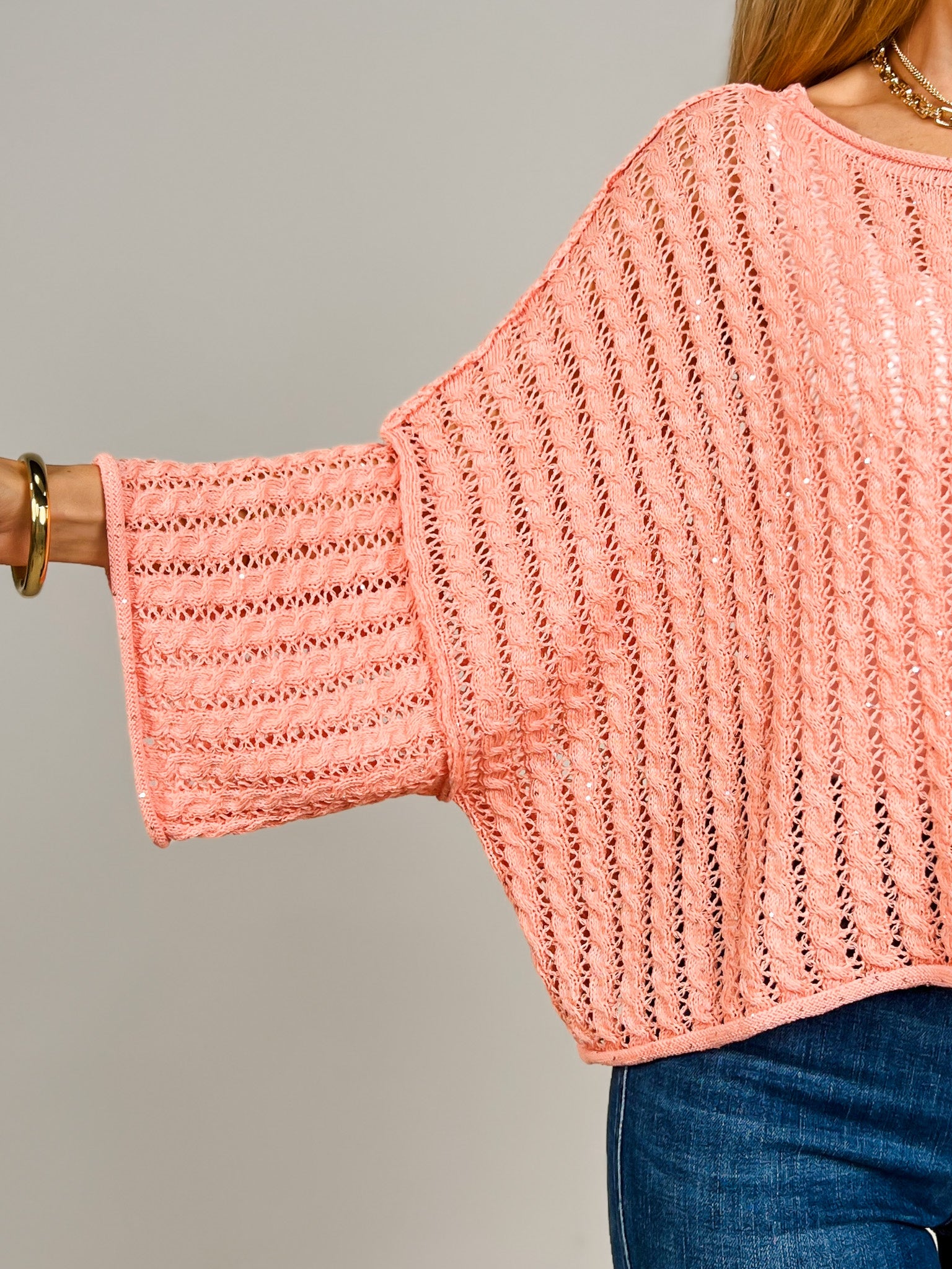 Round Neck 3/4 Sleeve Sweater Top