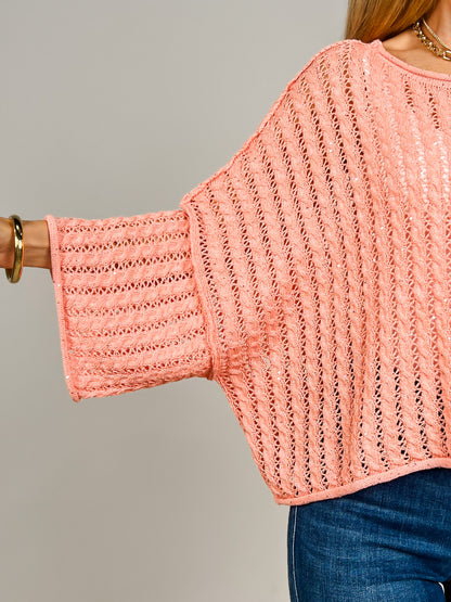 Round Neck 3/4 Sleeve Sweater Top