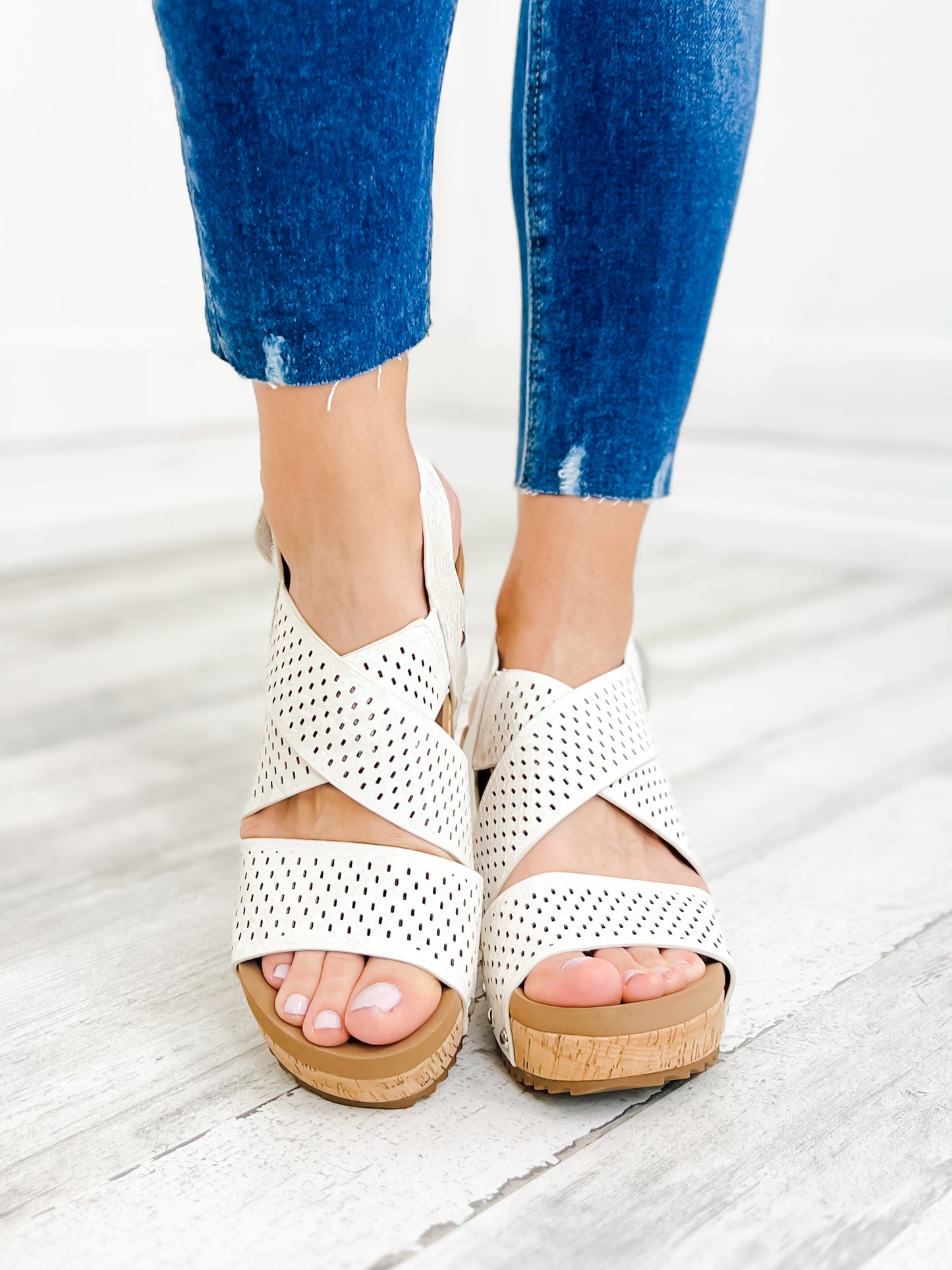 Corky's Guilty Wedge Sandal in Ivory Snake