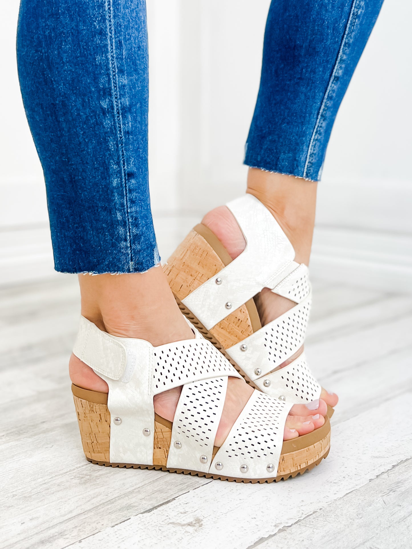 Corky's Guilty Wedge Sandal in Ivory Snake