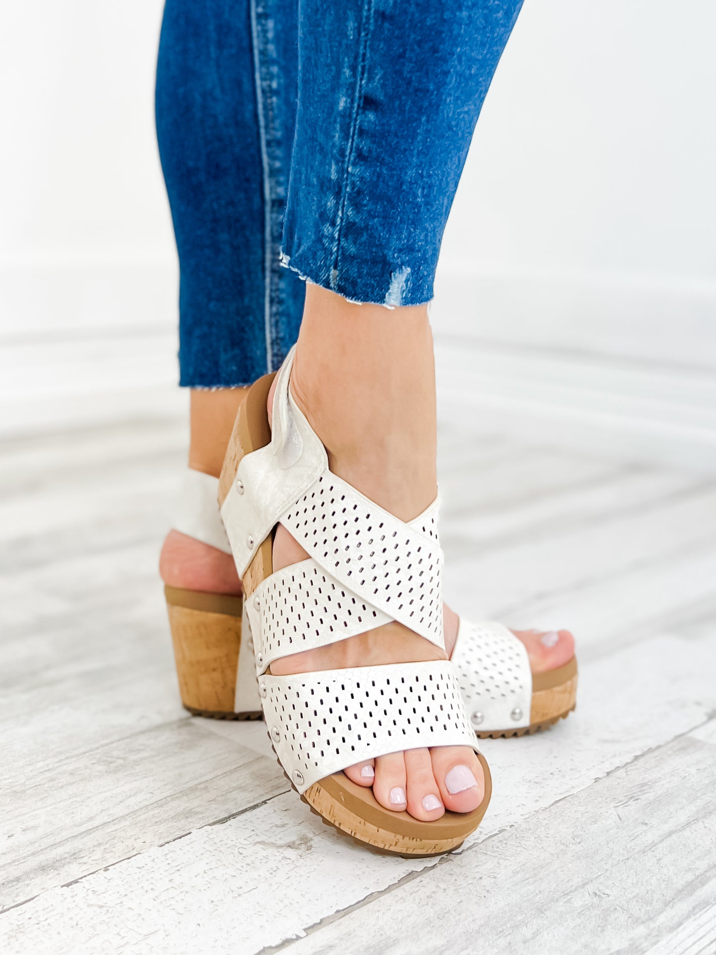 Corky's Guilty Wedge Sandal in Ivory Snake