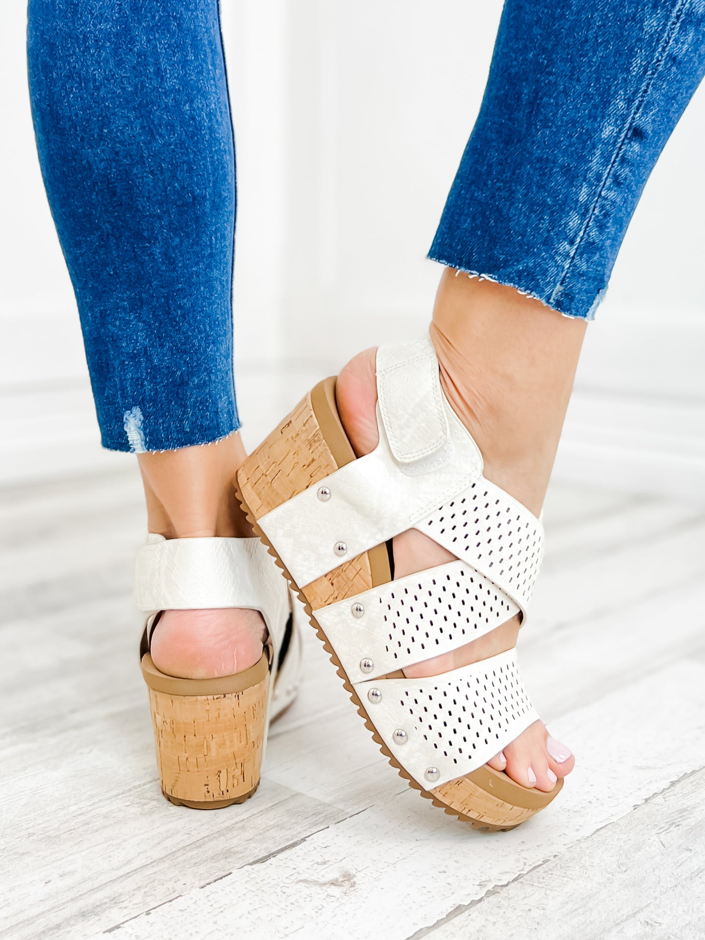 Corky's Guilty Wedge Sandal in Ivory Snake