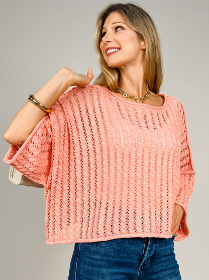Round Neck 3/4 Sleeve Sweater Top