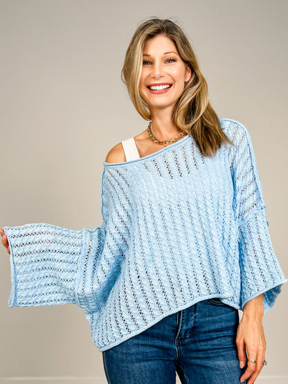 Round Neck 3/4 Sleeve Sweater Top