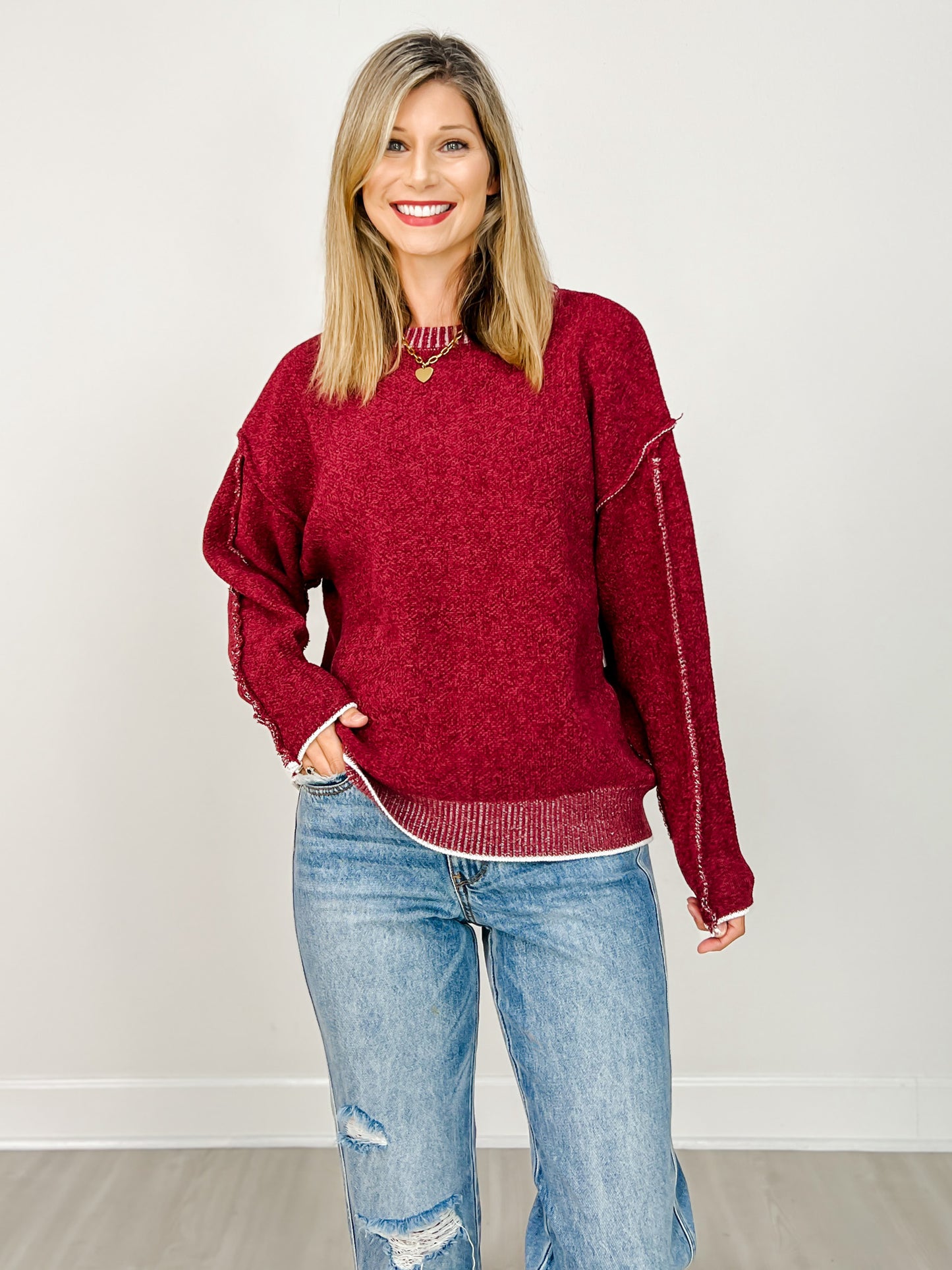 Exposed Seam Round Neck Sweater - GRP B