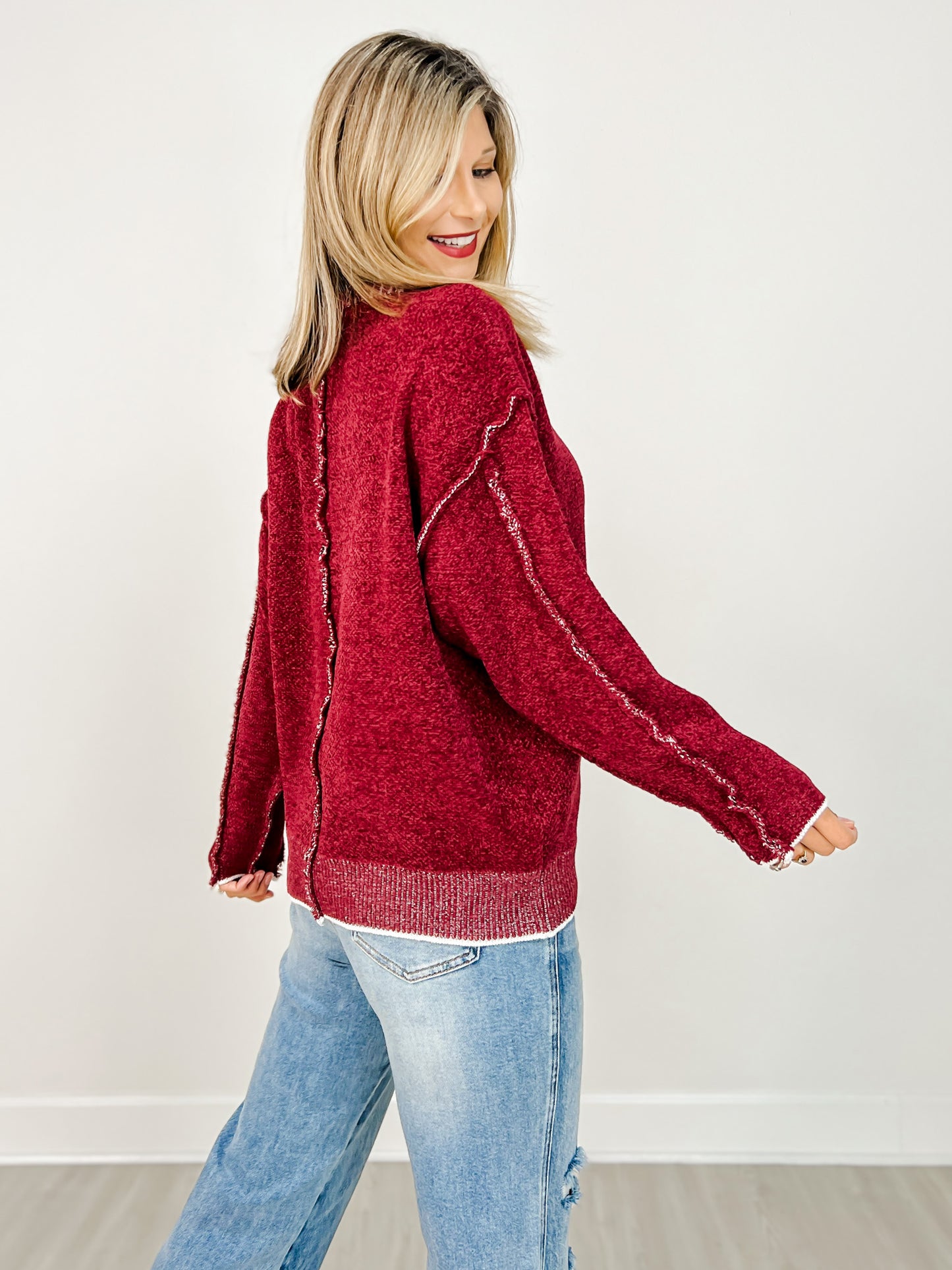 Exposed Seam Round Neck Sweater - GRP B