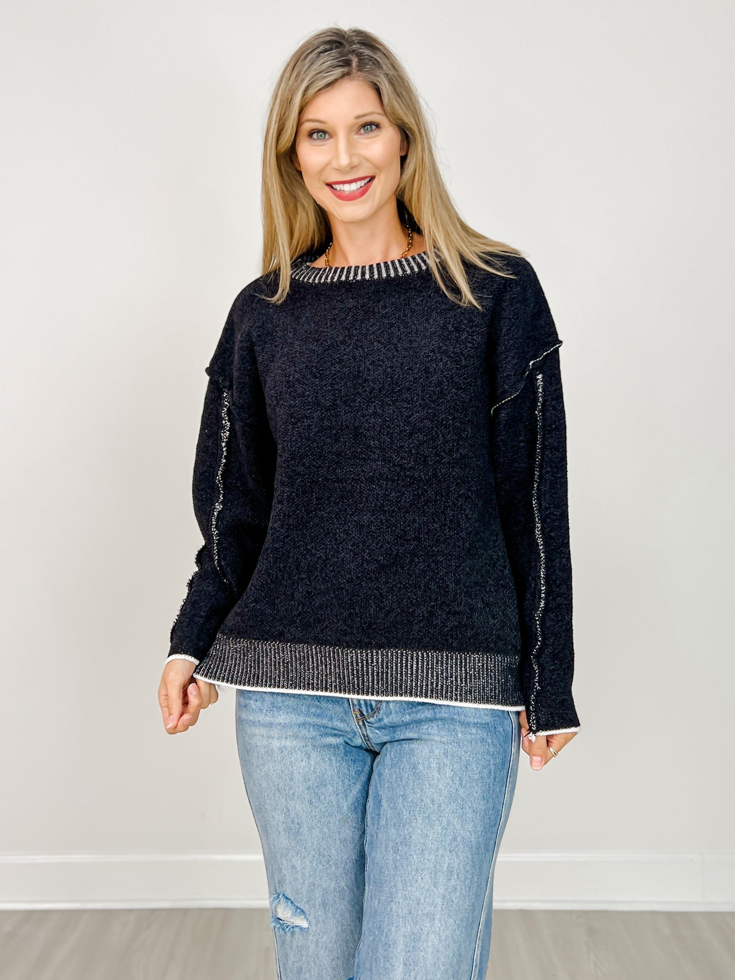 Exposed Seam Round Neck Sweater - GRP B