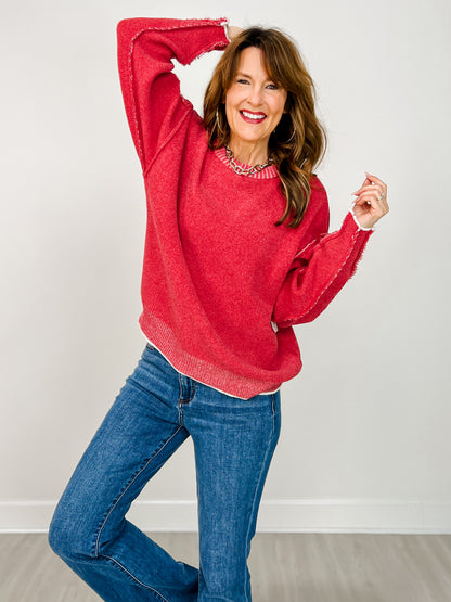 Exposed Seam Round Neck Sweater - GRP A