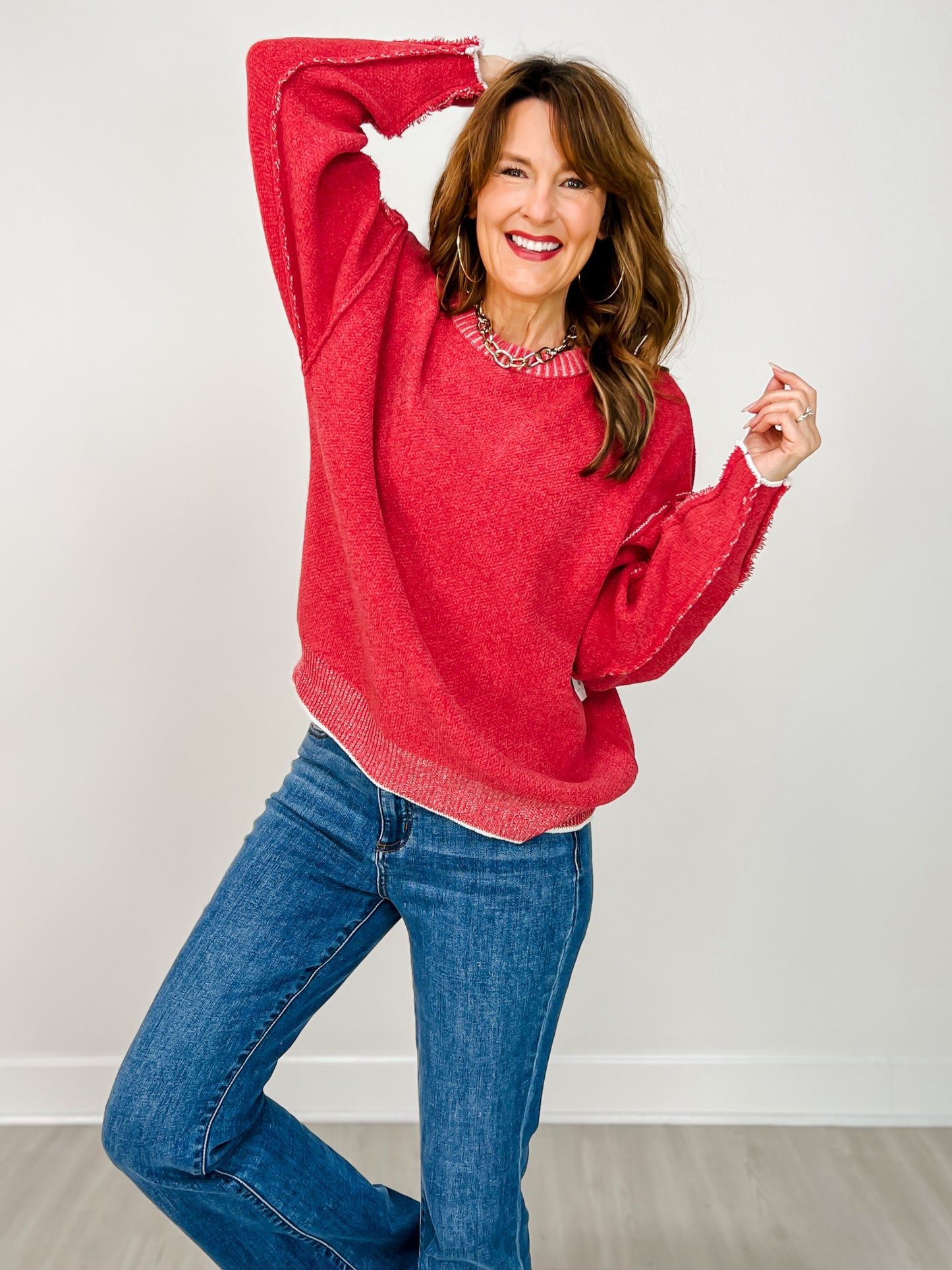 Exposed Seam Round Neck Sweater - GRP A