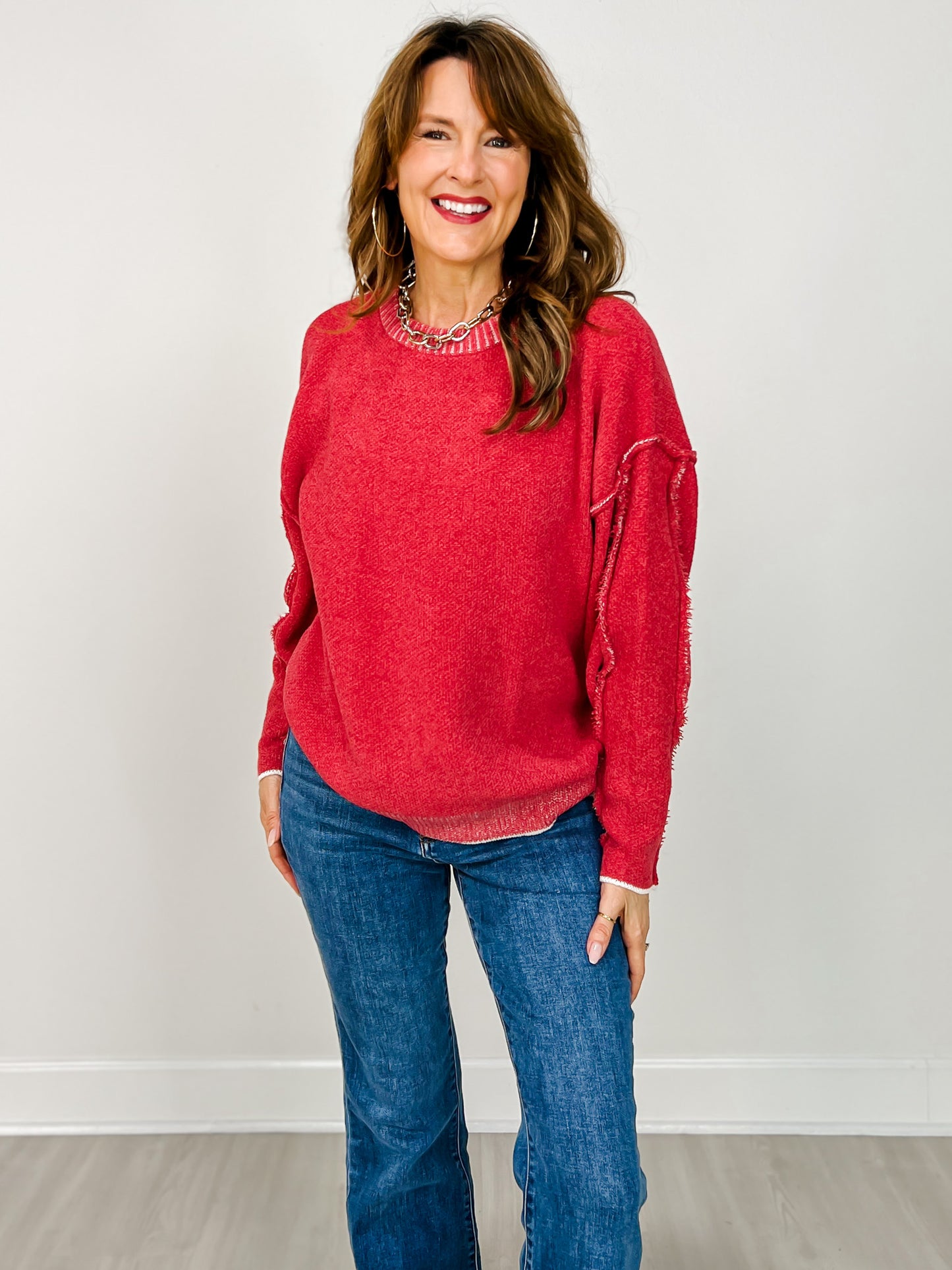 Exposed Seam Round Neck Sweater - GRP A