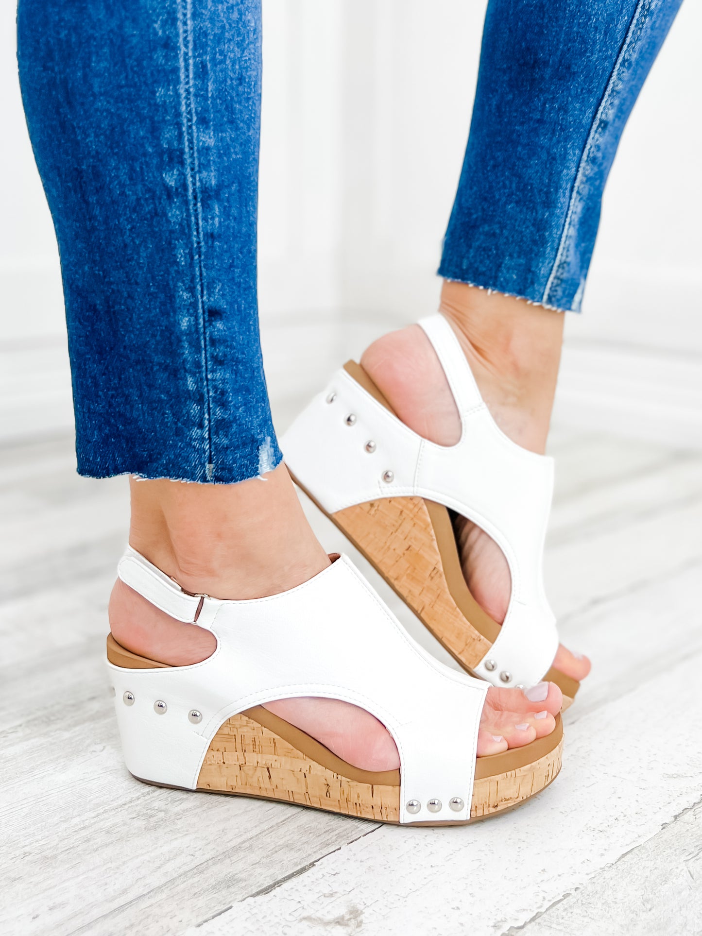 Corkys Carley White Smooth Wedge Sandal