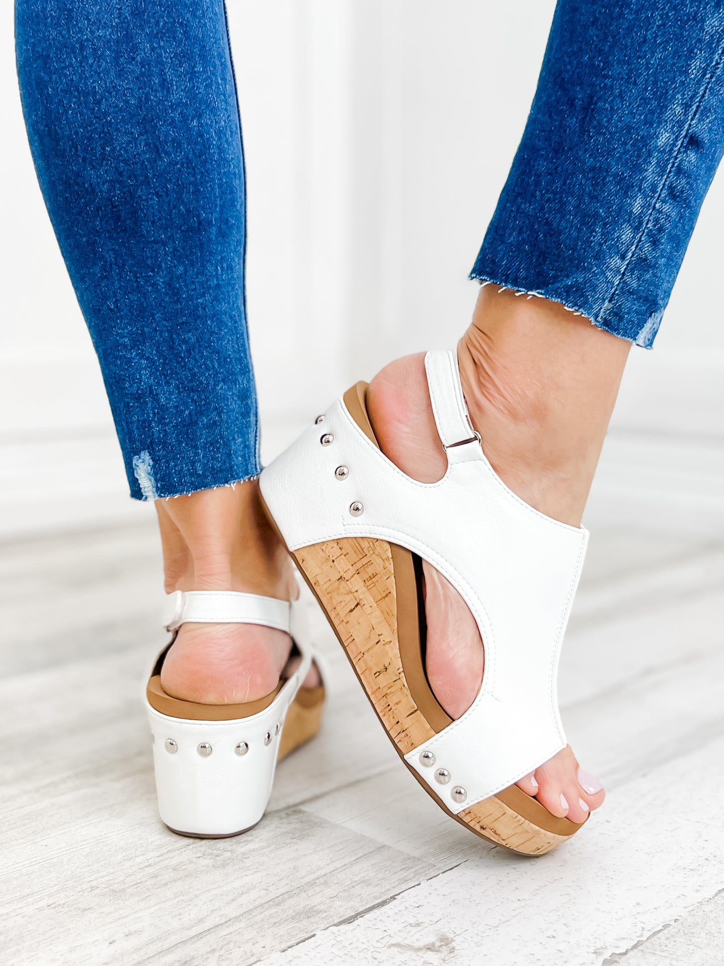 Corkys Carley White Smooth Wedge Sandal