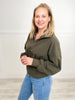 Ribbed Brushed Long Sleeve Quarter Zip Gathered Waist Top