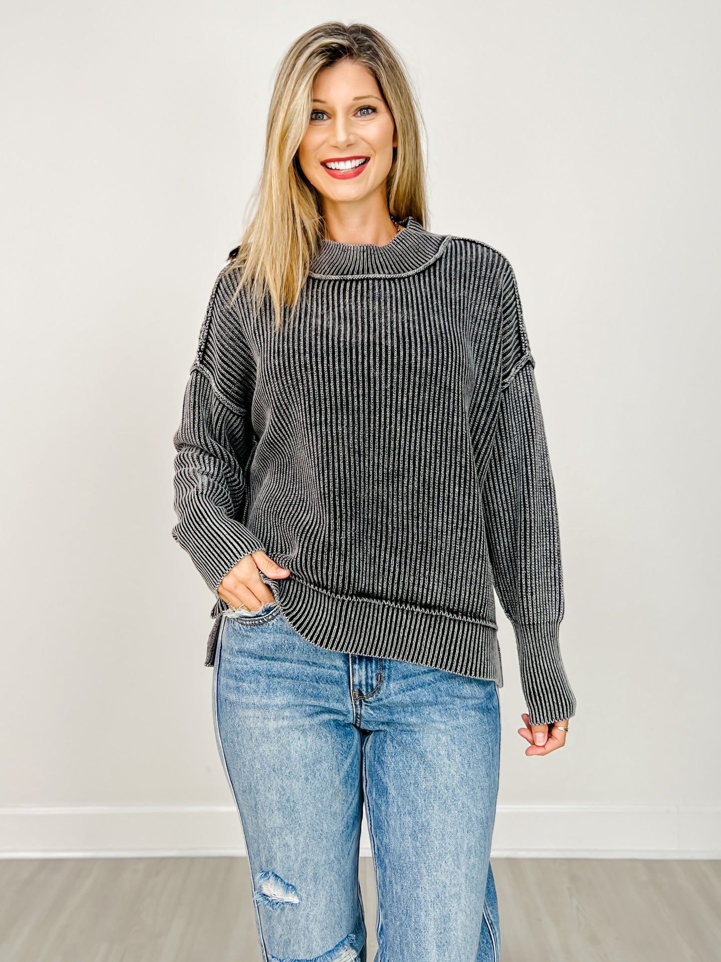 Washed Side Slit Oversized Sweater