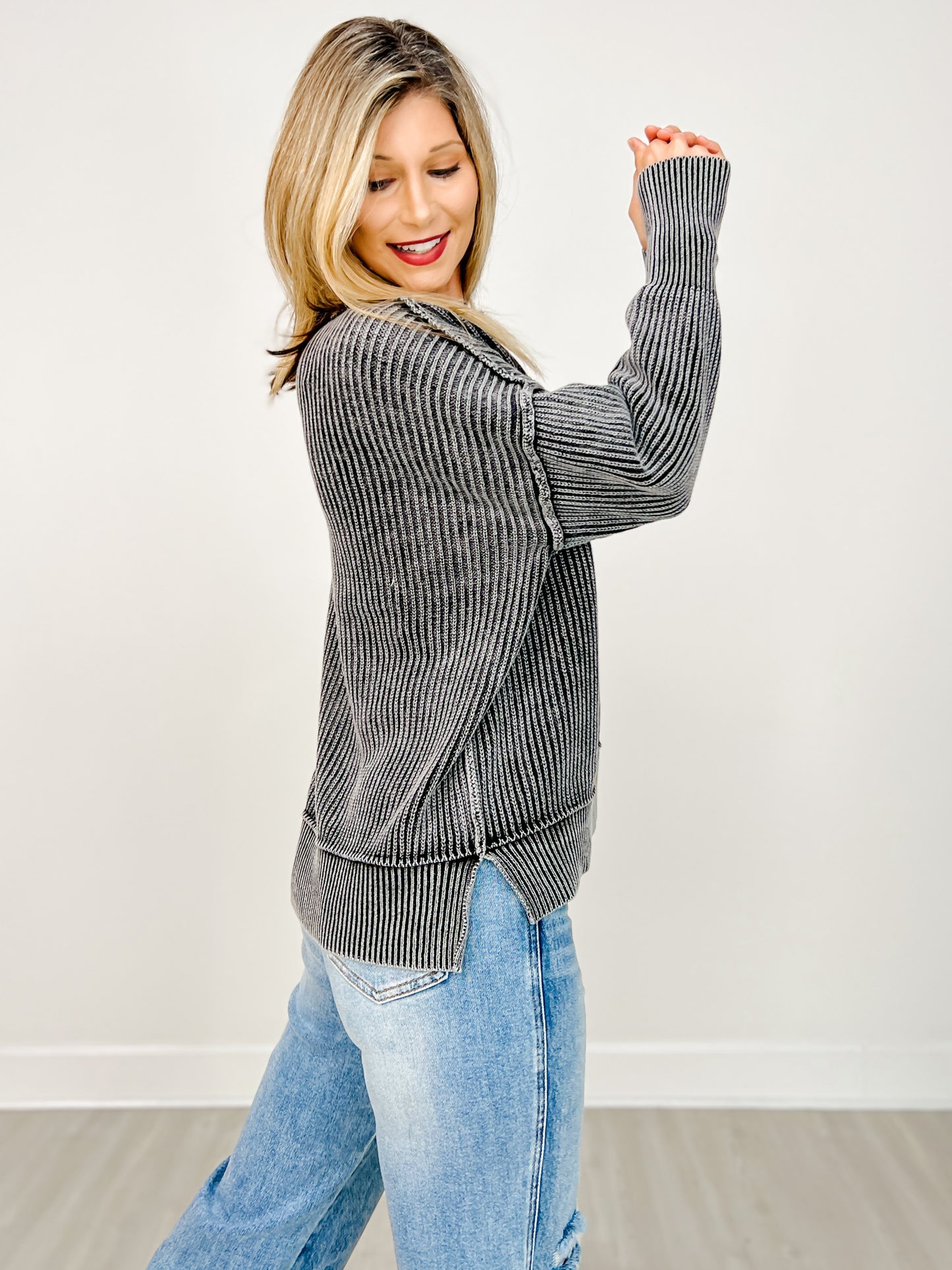 Washed Side Slit Oversized Sweater