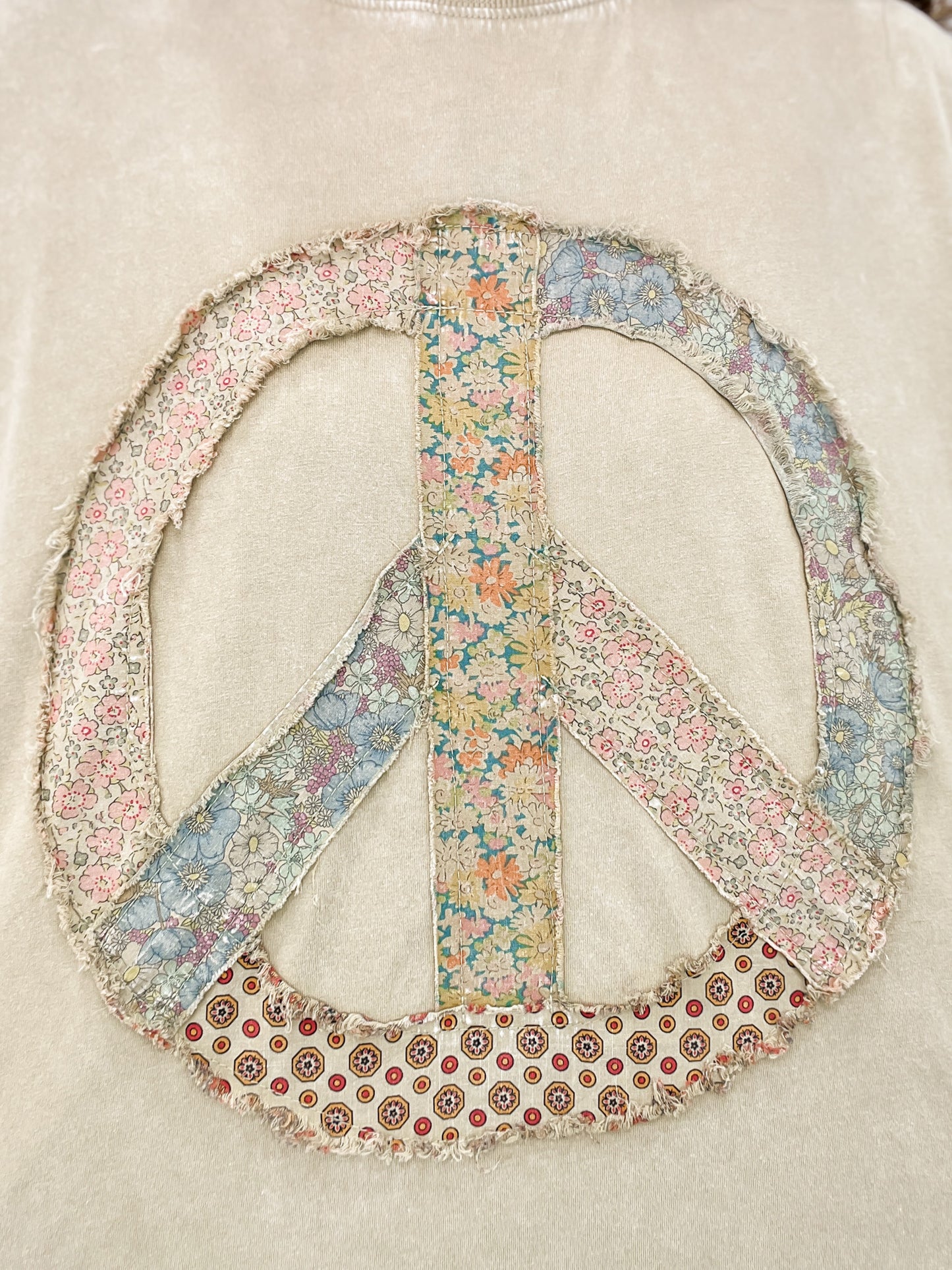 Peace Patch Front Cotton Jersey 3/4 Sleeve Top