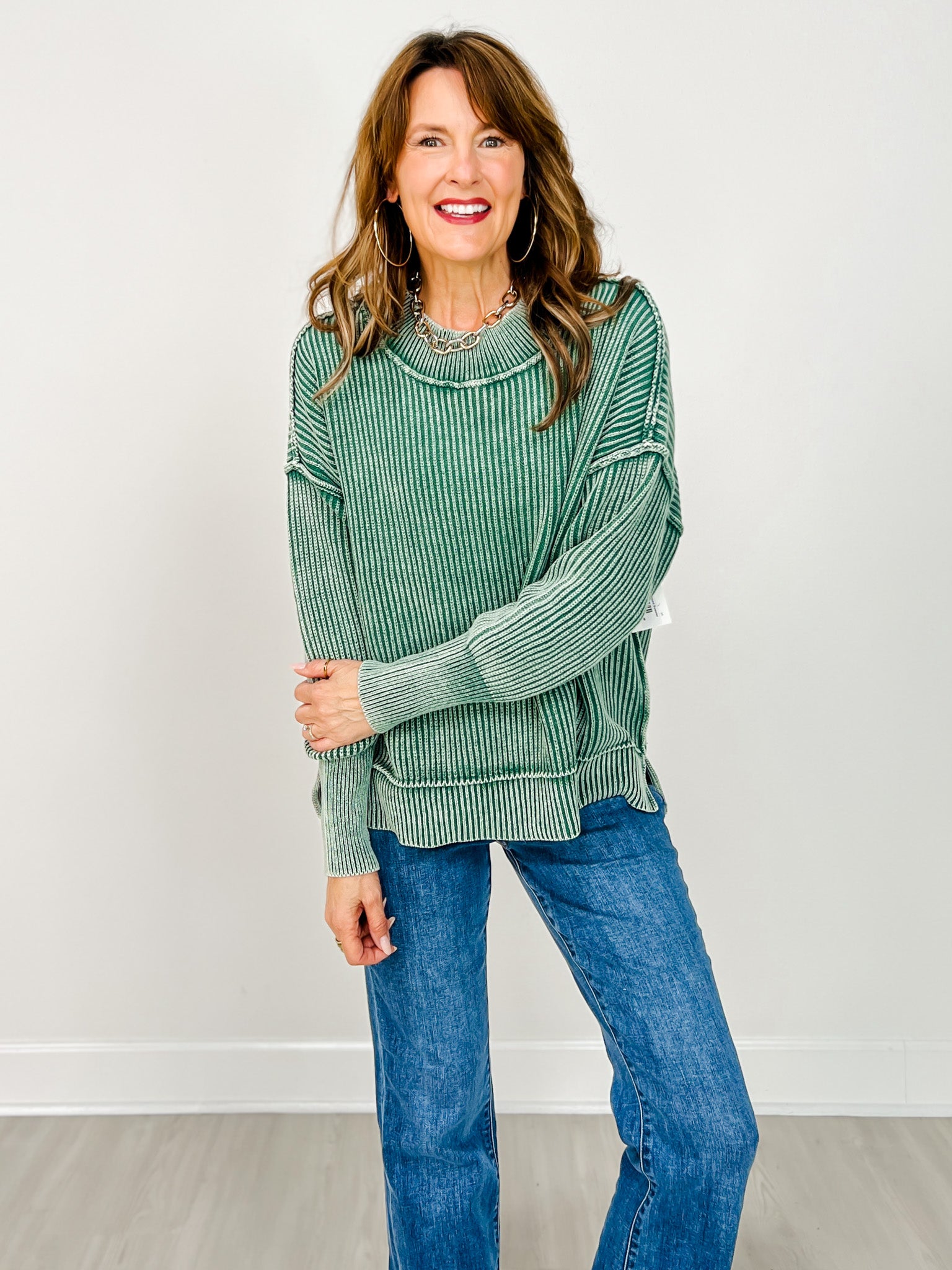 Washed Side Slit Oversized Sweater