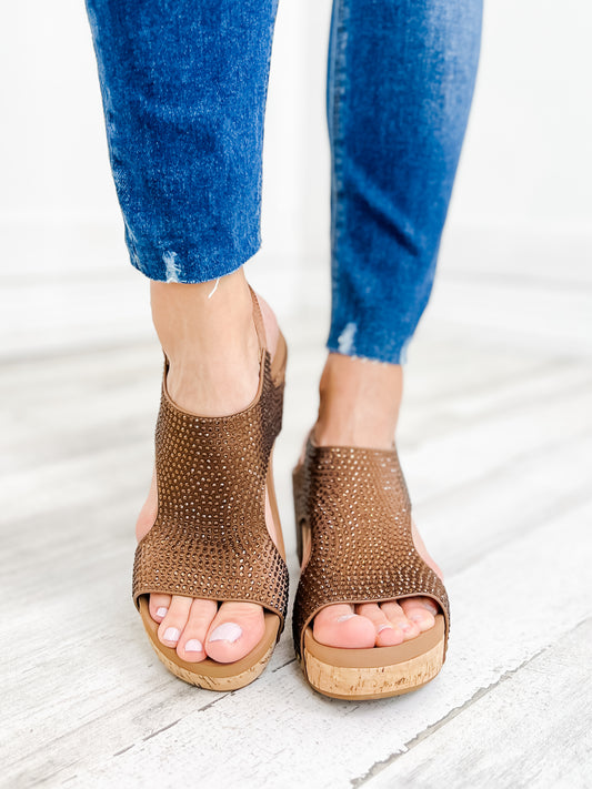 Corkys Carley Brown Crystal Wedge Sandal