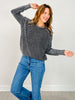Stone Washed Cable-sleeve Crewneck Sweater