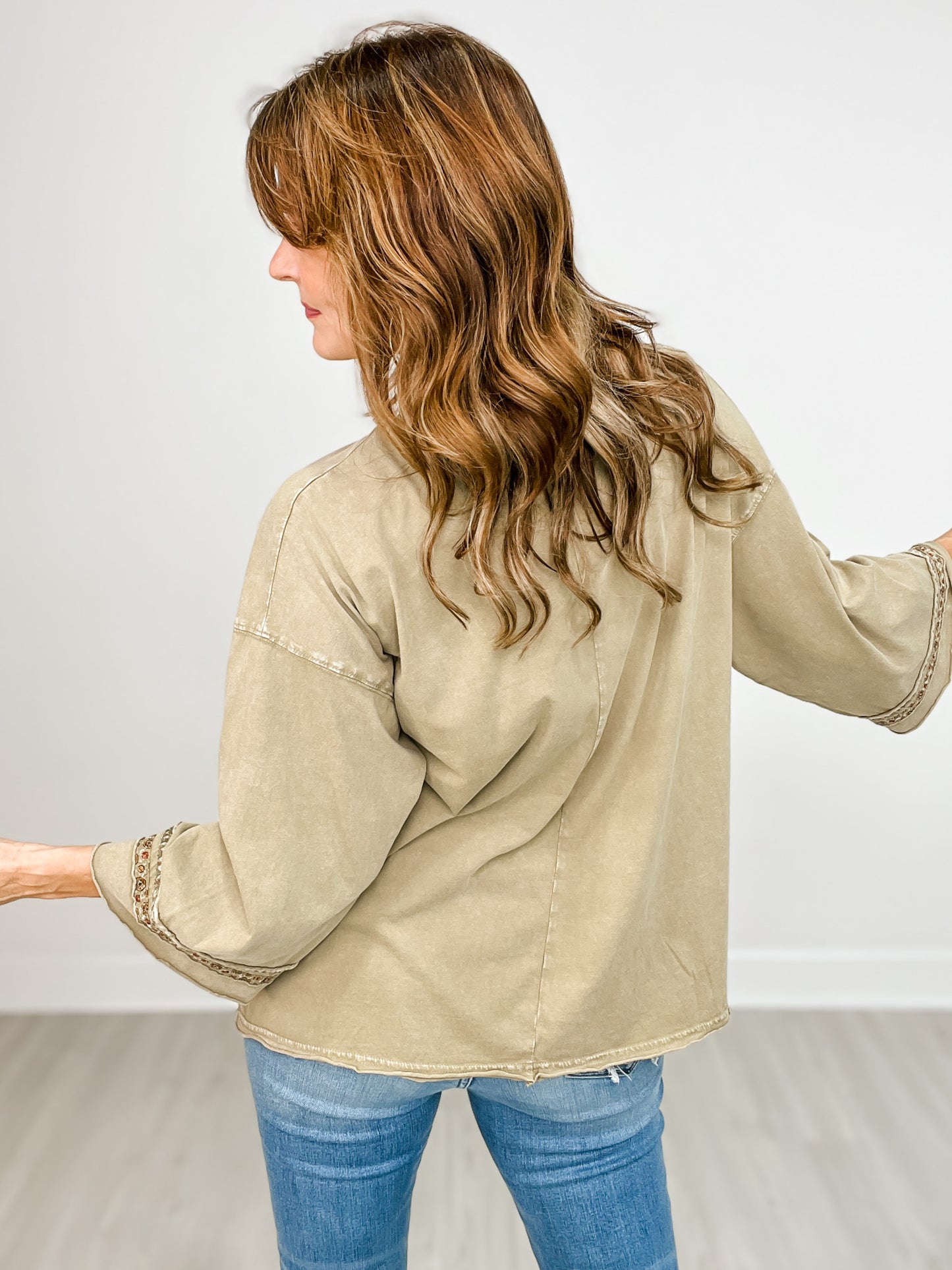 Peace Patch Front Cotton Jersey 3/4 Sleeve Top