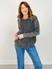 Stone Washed Cable-sleeve Crewneck Sweater