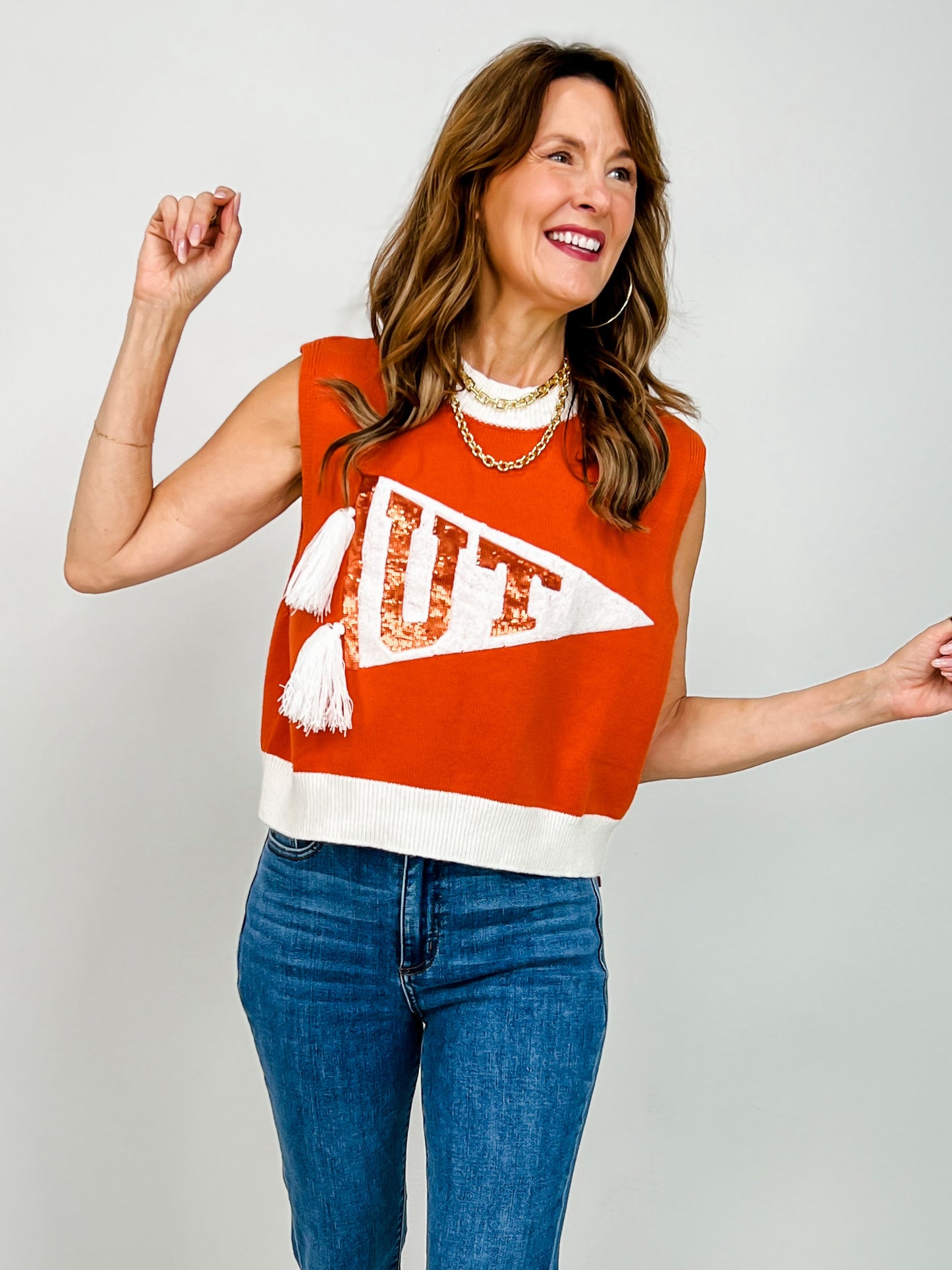 Queen of Sparkles Licensed University of Texas Pennant Sweater