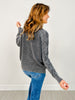 Stone Washed Cable-sleeve Crewneck Sweater