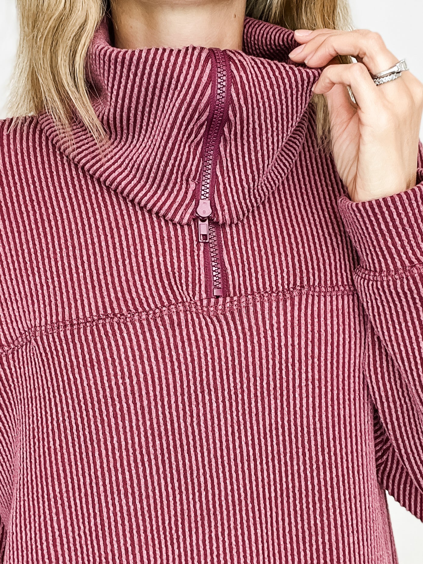 Long Sleeve Zipper Neckline Pullover Top