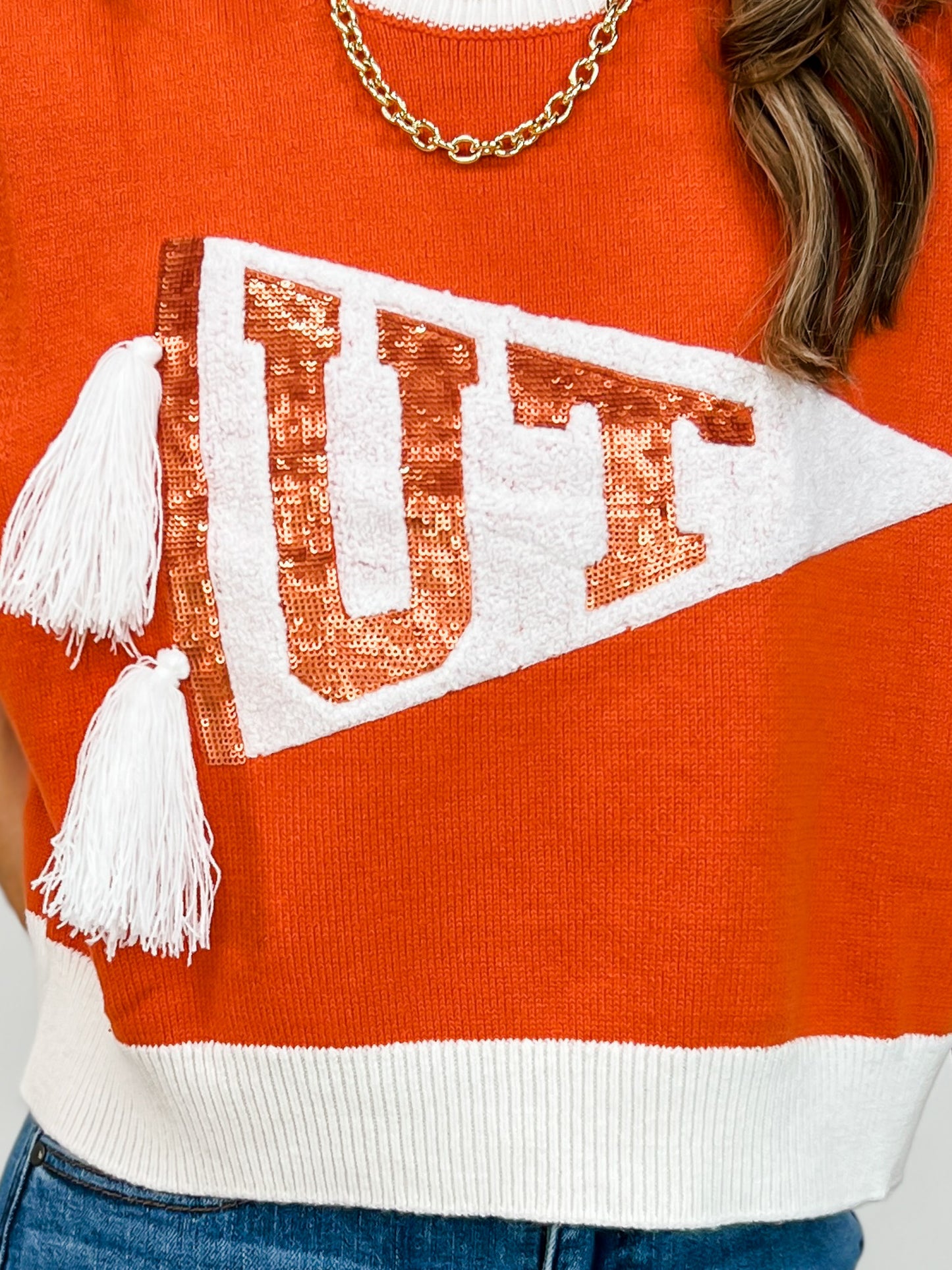 Queen of Sparkles Licensed University of Texas Pennant Sweater