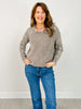 Stone Washed Cable-sleeve Crewneck Sweater