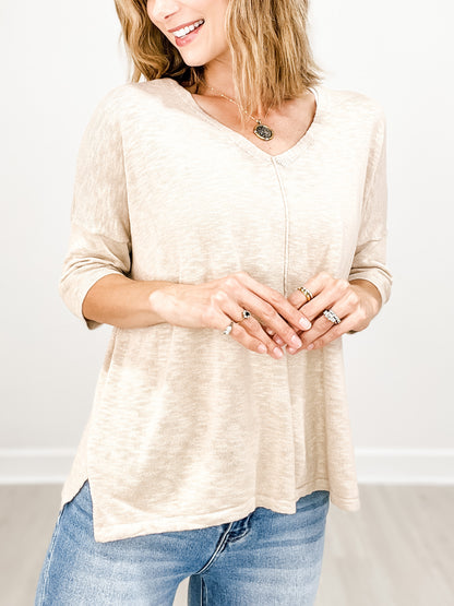 Drop Shoulder Cotton Slub V-Neck Top