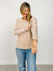 Stone Washed Cable-sleeve Crewneck Sweater