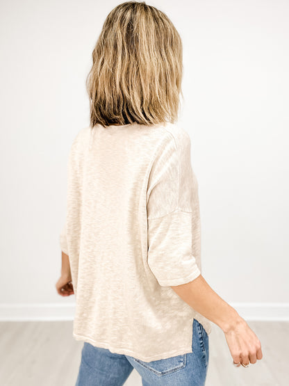 Drop Shoulder Cotton Slub V-Neck Top