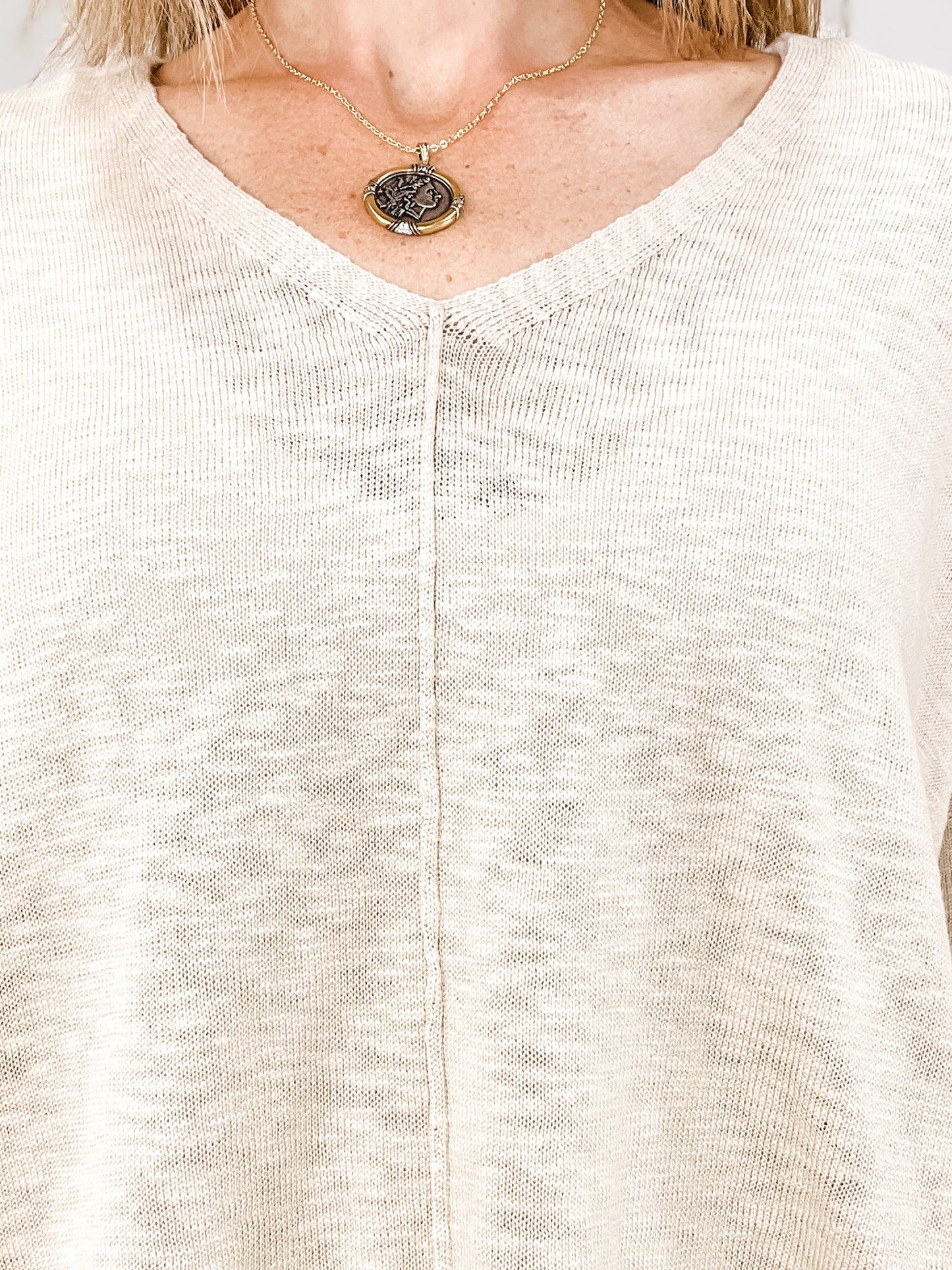 Drop Shoulder Cotton Slub V-Neck Top
