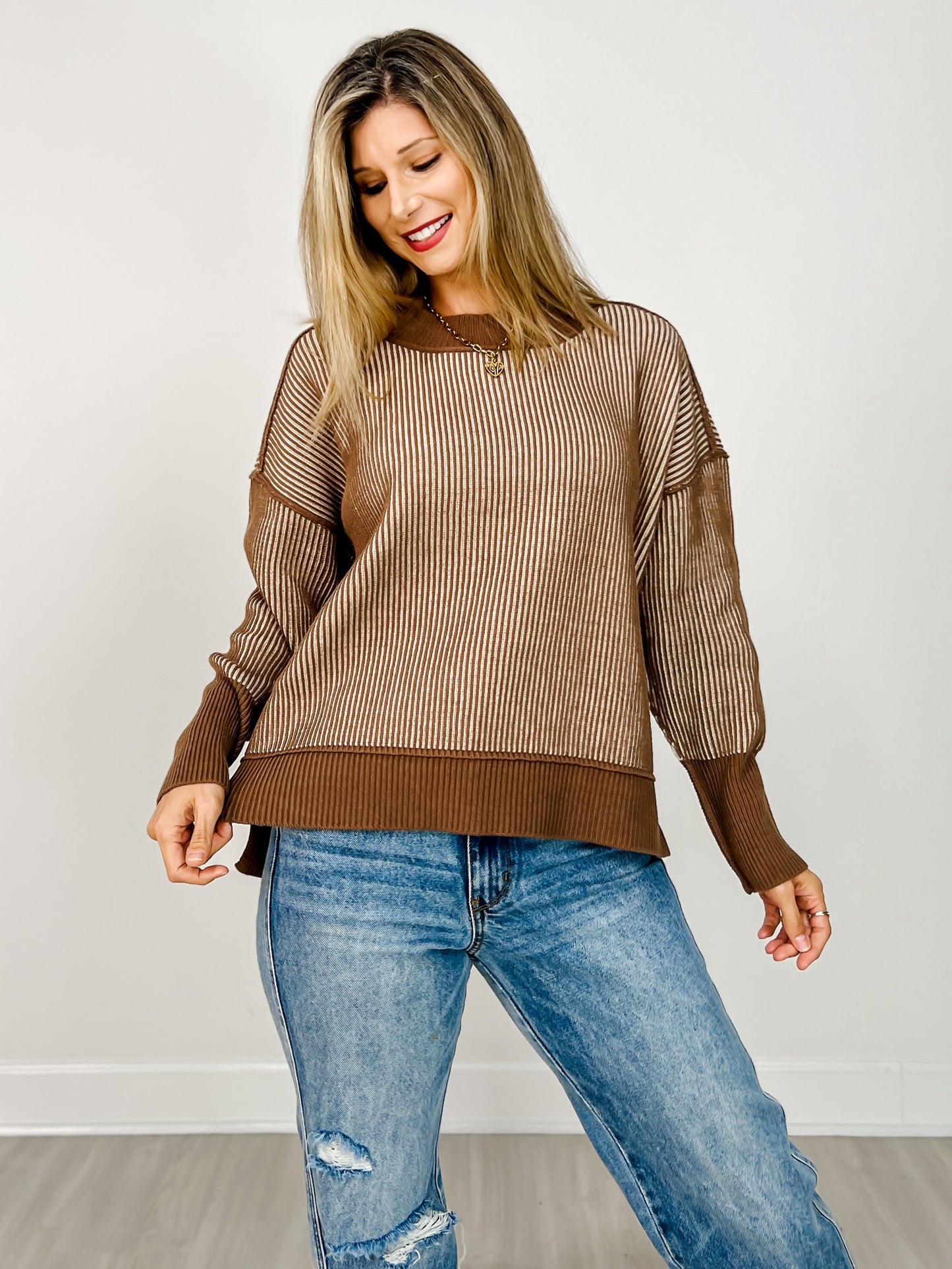 Exposed Seam Two-Tone Sweater