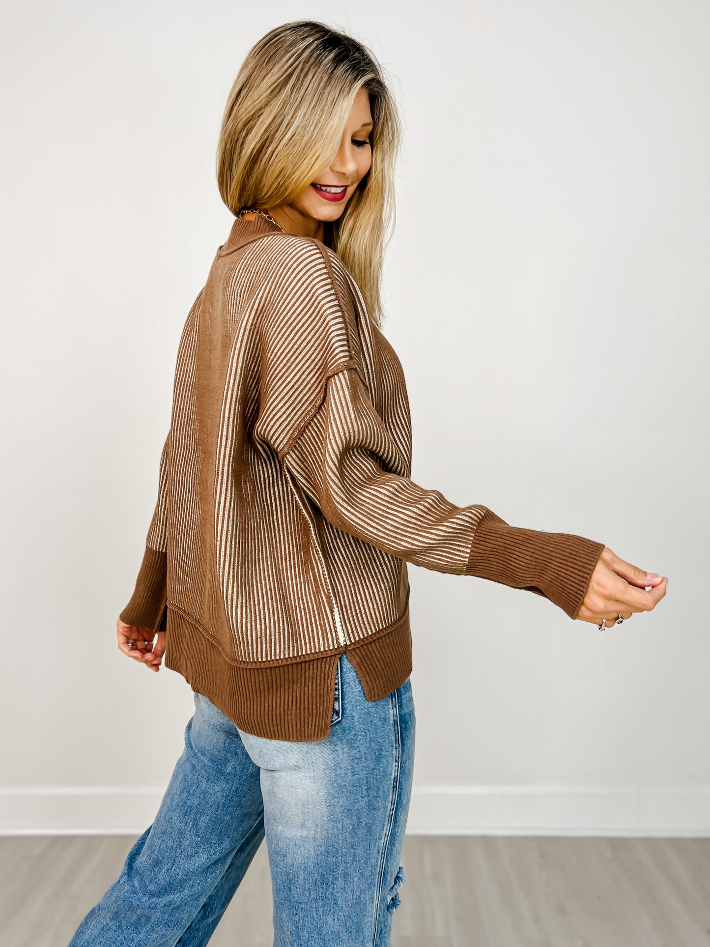 Exposed Seam Two-Tone Sweater